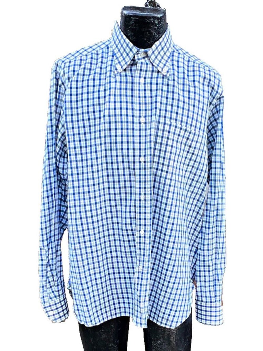 Luciano Barbera Mens XL Blue Green Check Button Down Shirt Made in Italy